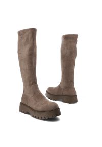 Big-Star - Beżowe Kozaki Big Star Ocieplane Obuwie Damskie. Wysokość cholewki: przed kolano. Kolor: beżowy. Materiał: materiał. Szerokość cholewki: normalna. Wzór: jednolity. Styl: wizytowy, klasyczny, elegancki #3