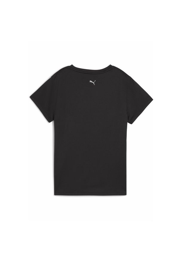 Puma - Damska koszulka do biegania z grafiką i napisem PUMA Black Q2. Kolor: czarny. Wzór: napisy
