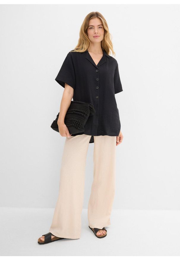 bonprix - Koszula muślinowa. Kolor: czarny. Materiał: bawełna. Długość rękawa: krótki rękaw. Długość: krótkie