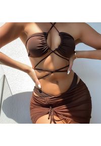 Intica - Strój kąpielowy z ozdobnymi sznurkami na plażę Meiko. Kolor: brązowy. Materiał: materiał #2