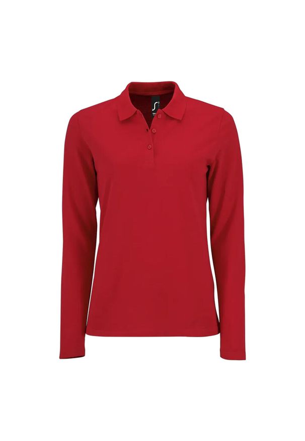 SOL'S - Damska Koszulka Polo Z Długim Rękawem Perfect Pique. Typ kołnierza: polo. Kolor: czerwony. Długość rękawa: długi rękaw. Długość: długie