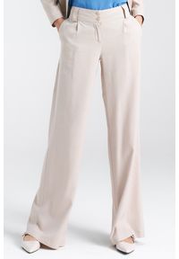 Nife - Beżowe Szerokie Luźne Spodnie Damskie Szerokie Szlówki. Kolor: beżowy. Materiał: bawełna, len, wiskoza #1