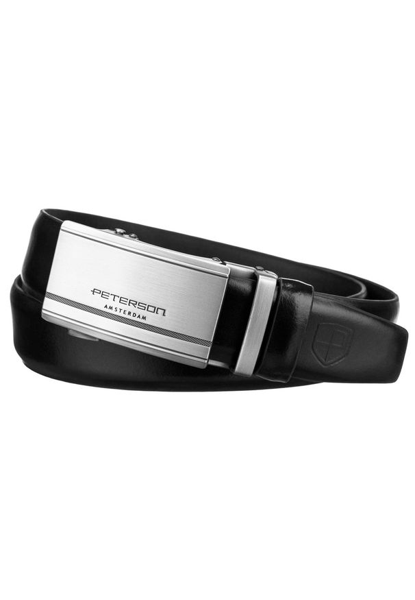 Pasek męski Peterson PTN A006 BLACK czarny. Kolor: czarny. Materiał: jeans, skóra