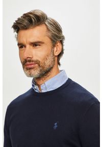 Polo Ralph Lauren - Sweter. Typ kołnierza: polo. Kolor: niebieski. Materiał: bawełna, dzianina. Wzór: gładki #5