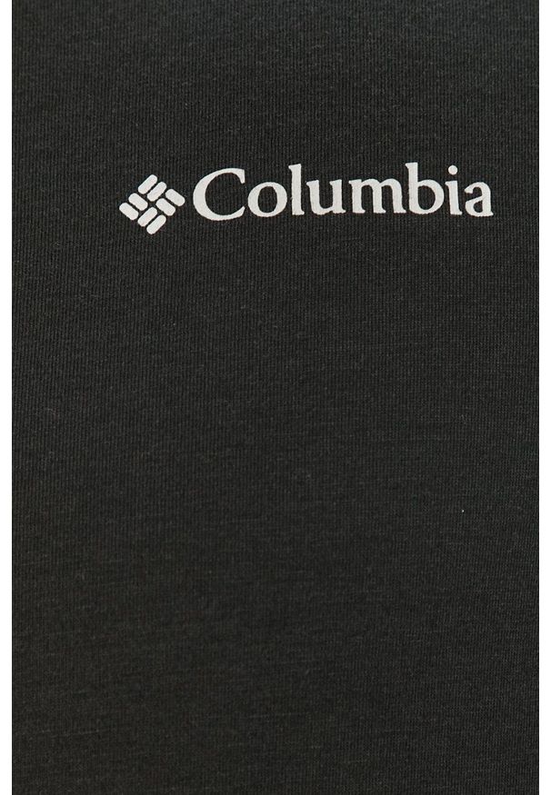 columbia - Columbia t-shirt sportowy kolor czarny gładki. Okazja: na co dzień. Kolor: czarny. Materiał: włókno, dzianina, syntetyk, skóra. Wzór: jednolity, gładki, ze splotem. Styl: sportowy, casual