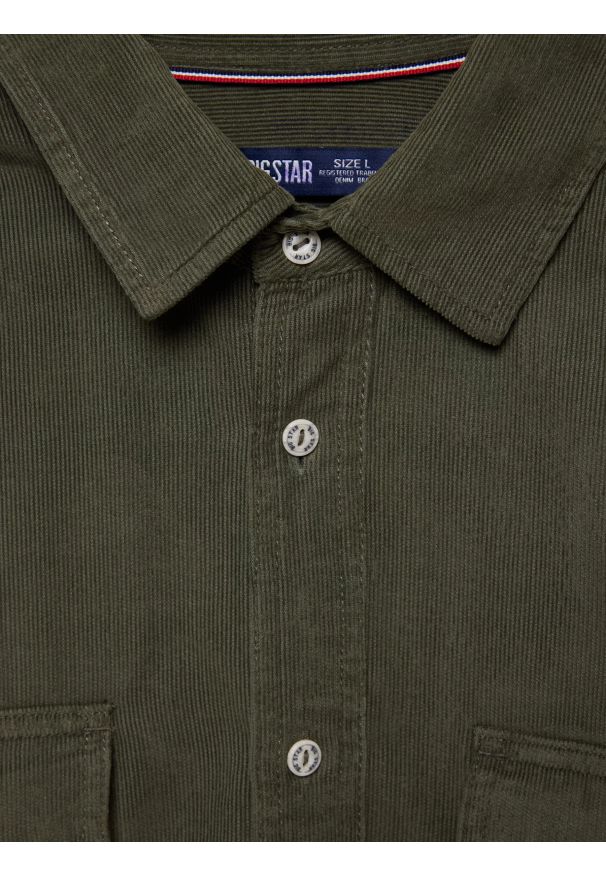 Big-Star - Koszula męska z drobnego sztruksu khaki Cordwis 303. Kolor: zielony. Materiał: sztruks