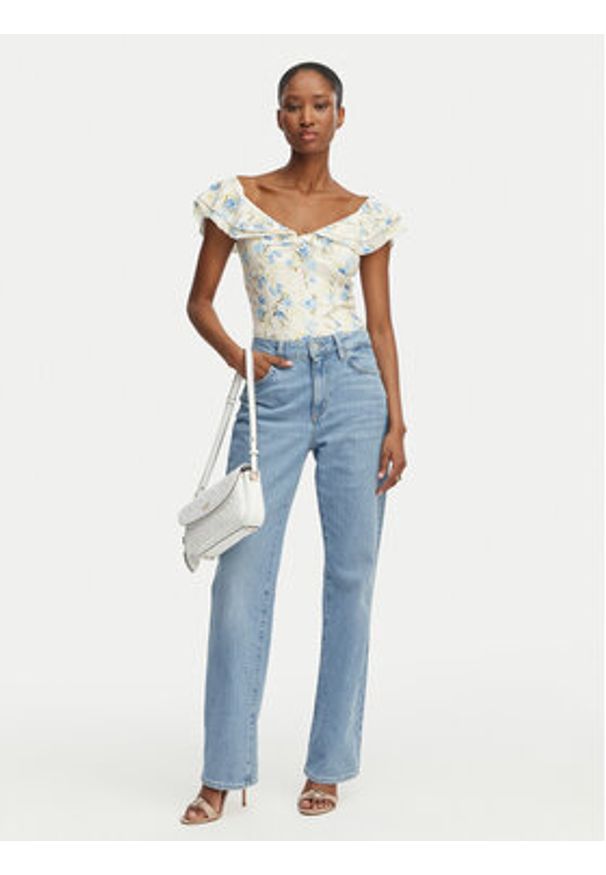 Guess Bluzka W6GP23 K3106 Kremowy Regular Fit. Kolor: kremowy. Materiał: bawełna