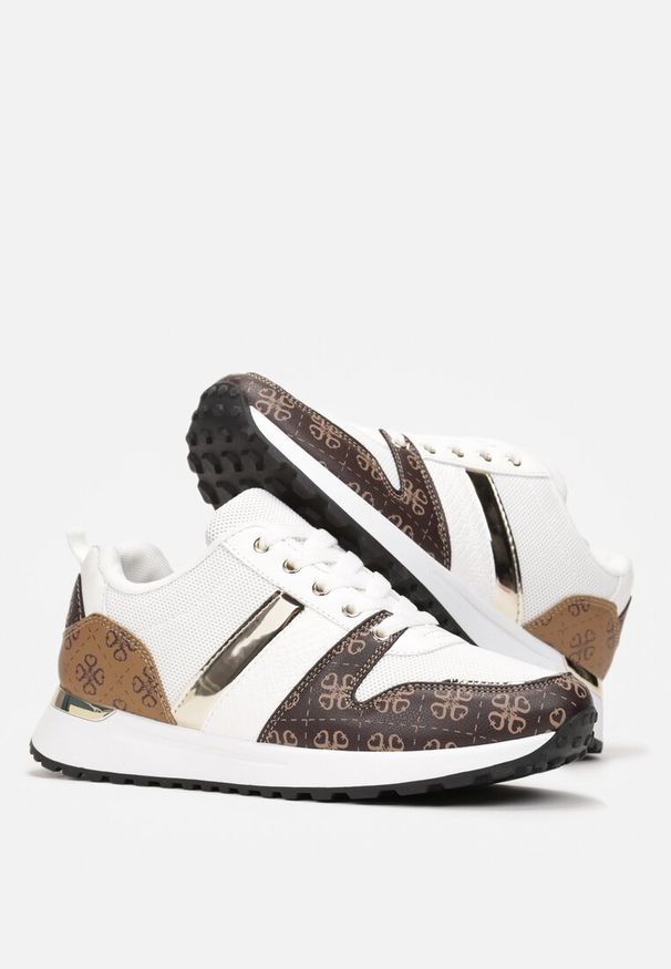 Renee - Białe Wzorzyste Sneakersy przed Kostkę na Grubej Podeszwie Odenia. Wysokość cholewki: przed kostkę. Kolor: biały
