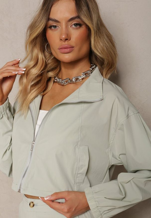 Renee - Miętowy Casualowy Komplet 2-Częściowy Rozpinana Bluza i Spódnica z Kieszeniami na Klapy Lennira. Kolor: miętowy