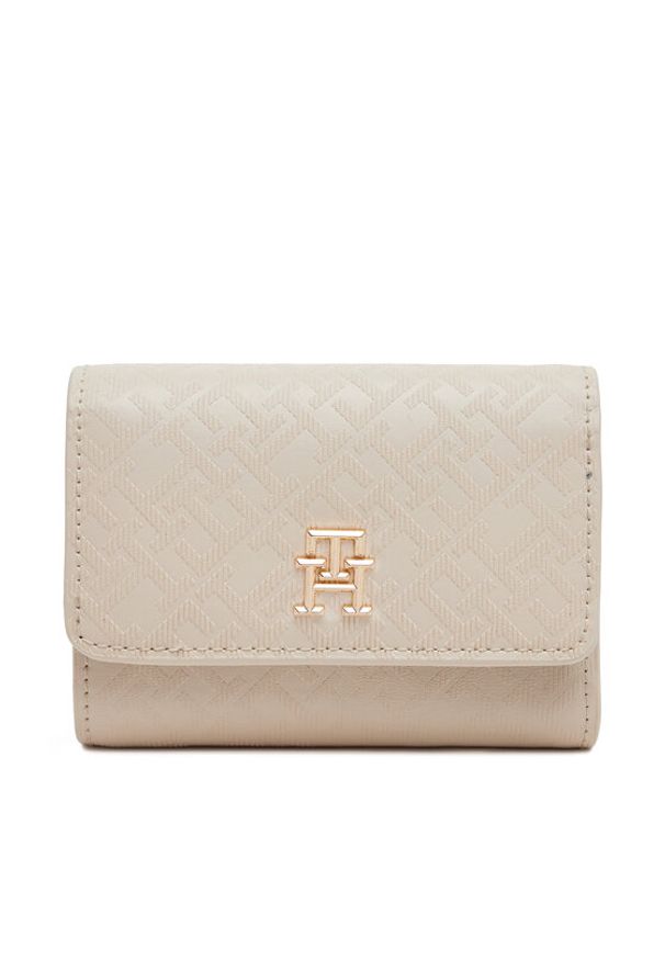 TOMMY HILFIGER - Tommy Hilfiger Duży Portfel Damski Th Distinct Trifold Wallet Mono AW0AW17257 Écru. Materiał: skóra