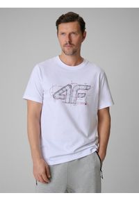 4f - 4F T-shirt regular z nadrukiem męski - biały XXL. Okazja: na co dzień. Kolor: biały. Materiał: dzianina, bawełna, materiał. Wzór: nadruk. Styl: casual #1