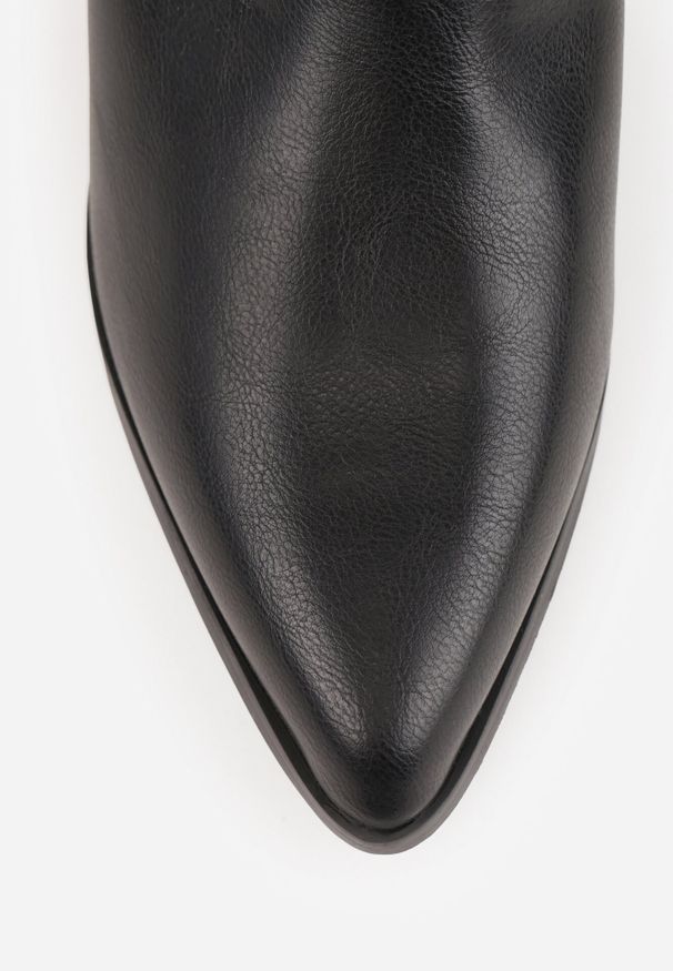 Born2be - Czarne Botki Vices na Obcasie z Ozdobnym Wycięciem Annaviel. Okazja: na co dzień. Nosek buta: szpiczasty. Kolor: czarny. Materiał: dzianina. Obcas: na obcasie. Styl: casual. Wysokość obcasa: średni