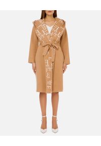 Elisabetta Franchi - ELISABETTA FRANCHI - Beżowy płaszcz z kontrastowym logo. Okazja: na co dzień. Kolor: beżowy. Materiał: materiał. Styl: casual, elegancki #3