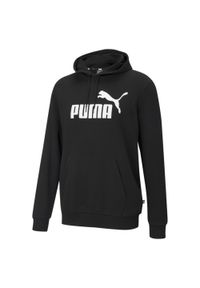 Puma - Męska bluza z kapturem i dużym logo z kolekcji Essentials PUMA Black. Typ kołnierza: kaptur. Kolor: czarny. Materiał: prążkowany. Styl: klasyczny