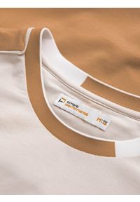 Ombre Clothing - Męski t-shirt z elastanem z kolorowymi rękawami - brązowy V1 OM-TSCT-0176 - XXL. Okazja: na co dzień. Kolor: brązowy. Materiał: elastan. Wzór: kolorowy. Styl: casual, klasyczny #6