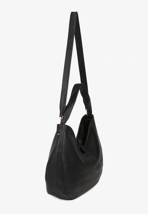 Renee - Czarna Torebka Hobo Shopper Ozdobiona Plecionką Nalorella. Kolor: czarny. Wzór: aplikacja. Styl: biznesowy, casual, boho