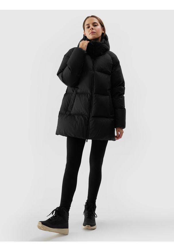 4f - 4F Kurtka puchowa z naturalnym wypełnieniem damska - czarna XXL. Okazja: na co dzień. Typ kołnierza: kaptur. Kolor: czarny. Materiał: puch. Wzór: gładki. Sezon: zima. Styl: klasyczny, casual, sportowy