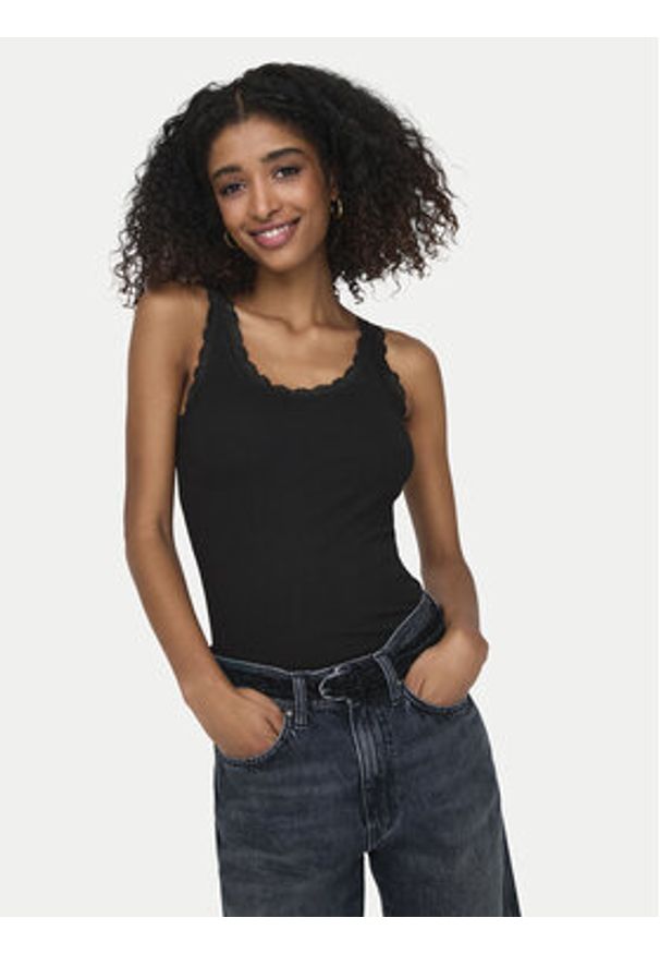 only - ONLY Top Sara 15345994 Czarny Slim Fit. Kolor: czarny. Materiał: bawełna