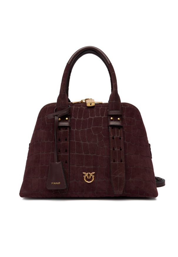 Pinko - PINKO Torebka Bowling Bag Medium AI 25-26 PLTT 105906 A2YW Bordowy. Kolor: czerwony. Materiał: skórzane, zamszowe