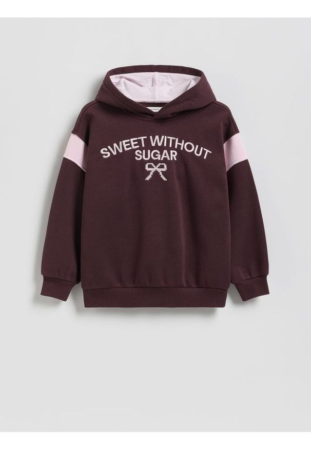 Reserved - Bluza z haftem - ciemnobrązowy. Kolor: brązowy. Materiał: bawełna. Wzór: haft