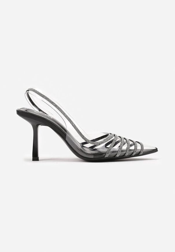Renee - Czarne Szpilki z Transparentnym Noskiem z Cyrkoniami Arrsela. Okazja: na co dzień. Kolor: czarny. Materiał: jeans. Wzór: aplikacja. Obcas: na szpilce. Styl: elegancki, casual. Wysokość obcasa: wysoki