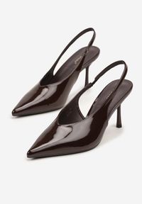 Renee - Brązowe Lakierowane Sandały na Szpilce Typu Slingback Addoxie. Okazja: na co dzień, na spacer. Kolor: brązowy. Materiał: lakier. Obcas: na szpilce. Styl: elegancki, casual. Wysokość obcasa: średni #3