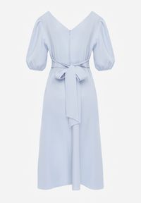 Born2be - Niebieska Elegancka Sukienka z Bufiastymi Rękawami i Wiązaniem na Plecach Zeepy. Kolor: niebieski. Wzór: gładki. Styl: elegancki #7