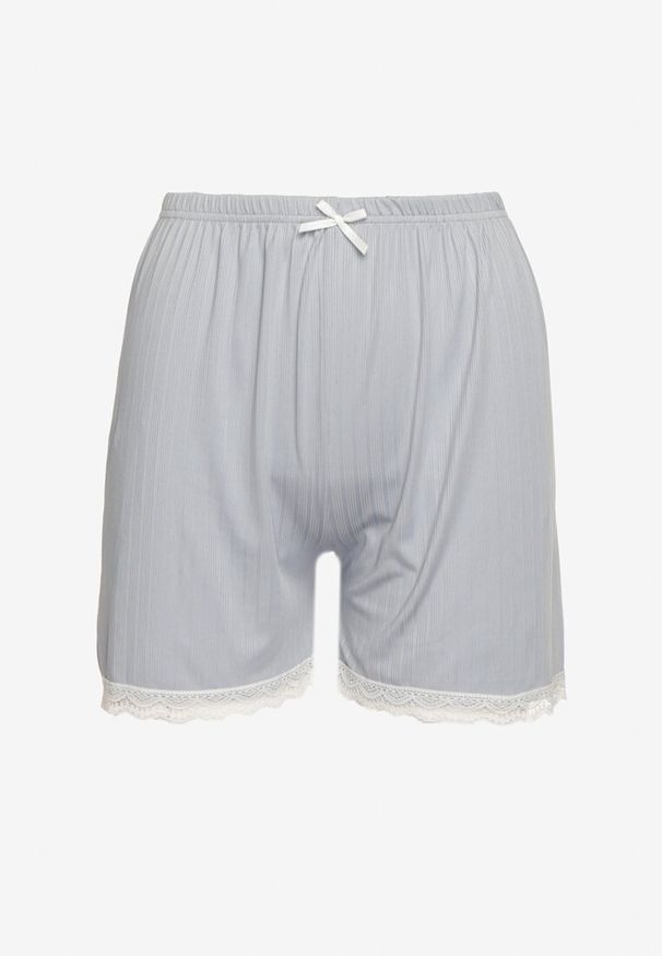 Renee - Szare Szorty Piżamowe Prążkowane z Koronką Iomara. Kolor: szary. Materiał: prążkowany, koronka. Wzór: koronka