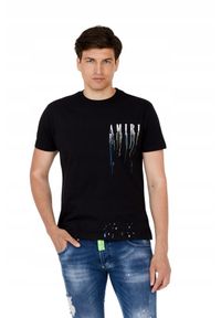 Amiri - AMIRI T-shirt czarny z efektem kolorowej farby. Kolor: czarny. Wzór: kolorowy