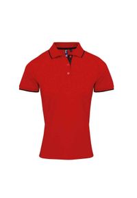 PREMIER - Damska Koszulka Polo Coolchecker W Kontrastowym Kolorze. Typ kołnierza: polo. Kolor: czerwony, wielokolorowy, czarny