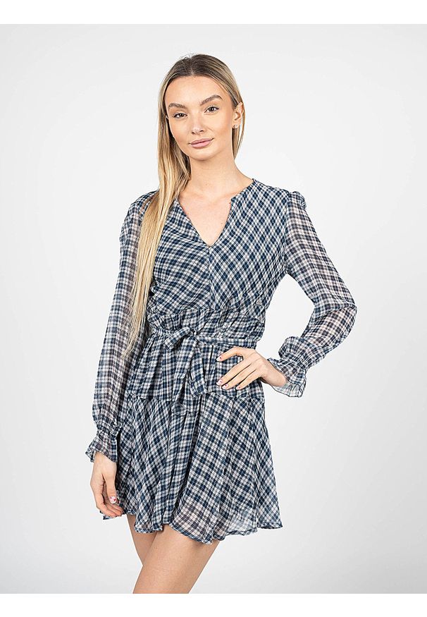 Pepe Jeans Sukienka "Ottavia" | PL953173 | Ottavia | Kobieta | Biały, Granatowy. Kolor: biały, wielokolorowy, niebieski. Materiał: poliester. Długość rękawa: długi rękaw. Wzór: kratka. Długość: mini