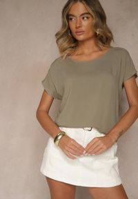 Renee - Ciemnobeżowa Wiskozowa Bluzka Oversize Lirealia. Okazja: na co dzień. Kolor: beżowy. Materiał: wiskoza. Styl: casual