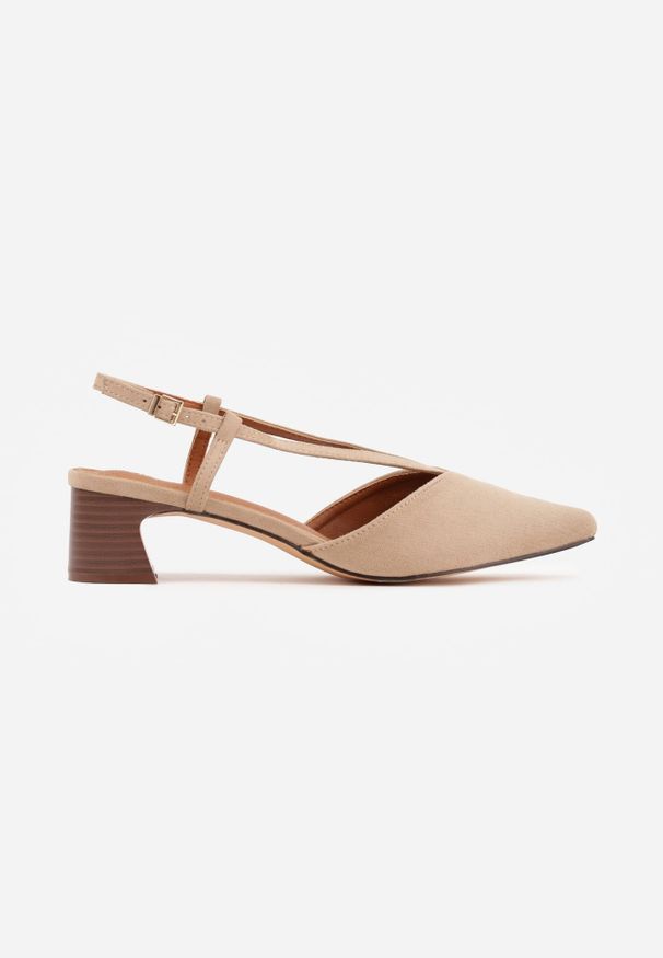 Renee - Ciemnobeżowe Czółenka Slingback VICES z Imitacji Zamszu na Klockowym Obcasie Adophaia. Zapięcie: pasek. Kolor: beżowy. Materiał: zamsz. Obcas: na obcasie. Styl: boho, elegancki. Wysokość obcasa: średni