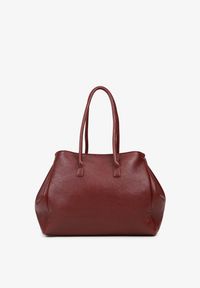 Renee - Bordowa Torebka Shopper z Dwoma Rączkami Ozdobiona Paskiem z Klamrą Remisse. Kolor: czerwony. Wzór: aplikacja. Styl: klasyczny, casual, elegancki. Rodzaj torebki: na ramię #4