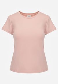 Renee - Różowy Klasyczny T-shirt o Gładkim Wykończeniu Rhethine. Kolor: różowy. Materiał: jeans, zamsz. Długość: krótkie. Wzór: gładki. Styl: klasyczny #8