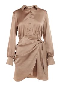 Born2be - Ciemnobeżowa Sukienka Aegime. Kolor: beżowy. Materiał: tkanina. Wzór: jednolity. Typ sukienki: koszulowe. Długość: mini #4