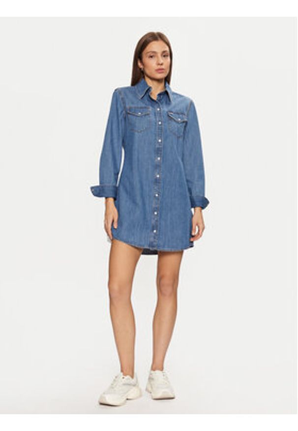 Tommy Jeans Sukienka jeansowa Western DW0DW19853 Niebieski Regular Fit. Kolor: niebieski. Materiał: lyocell, bawełna