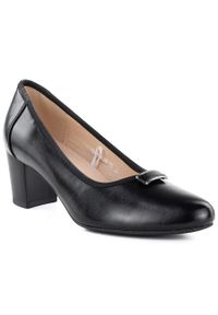 Czółenka na słupku czarne Vinceza 58622. Kolor: czarny. Materiał: skóra ekologiczna. Obcas: na słupku. Wysokość obcasa: średni #1