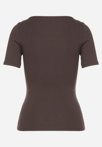Born2be - Ciemnoszary Prążkowany T-shirt z Bawełny Ozdobiony Guzikami Tasavia. Okazja: na co dzień. Kolor: szary. Materiał: prążkowany, bawełna. Wzór: aplikacja. Styl: klasyczny, casual #7