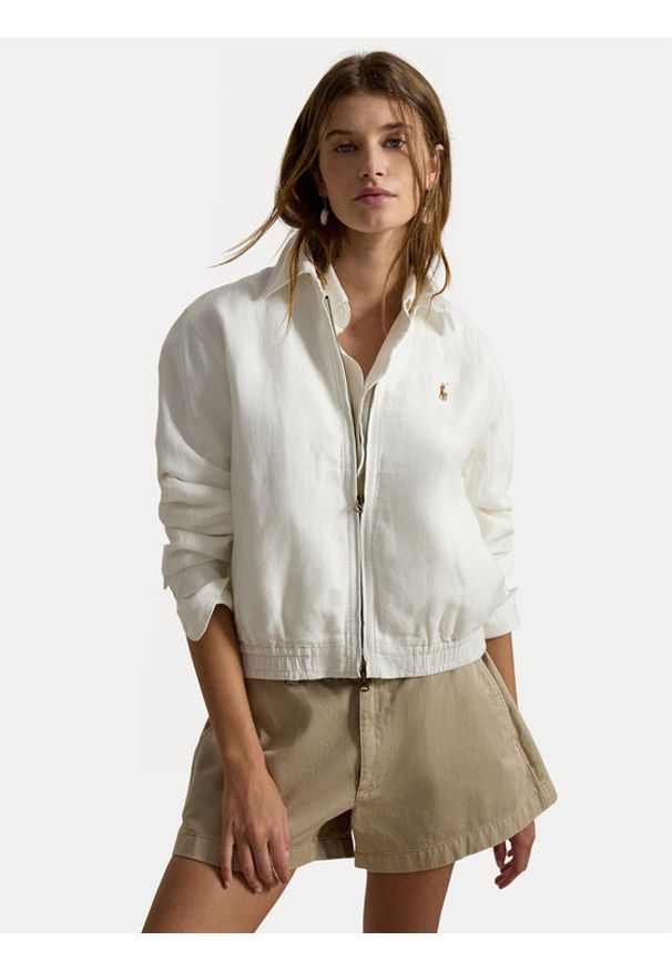 Polo Ralph Lauren Kurtka przejściowa 211938915007 Biały Relaxed Fit. Typ kołnierza: polo. Kolor: biały. Materiał: len