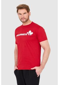 DSQUARED2 Czerwony męski bawełniany t-shirt z dużym logo, Rozmiar S. Kolor: czerwony. Materiał: bawełna