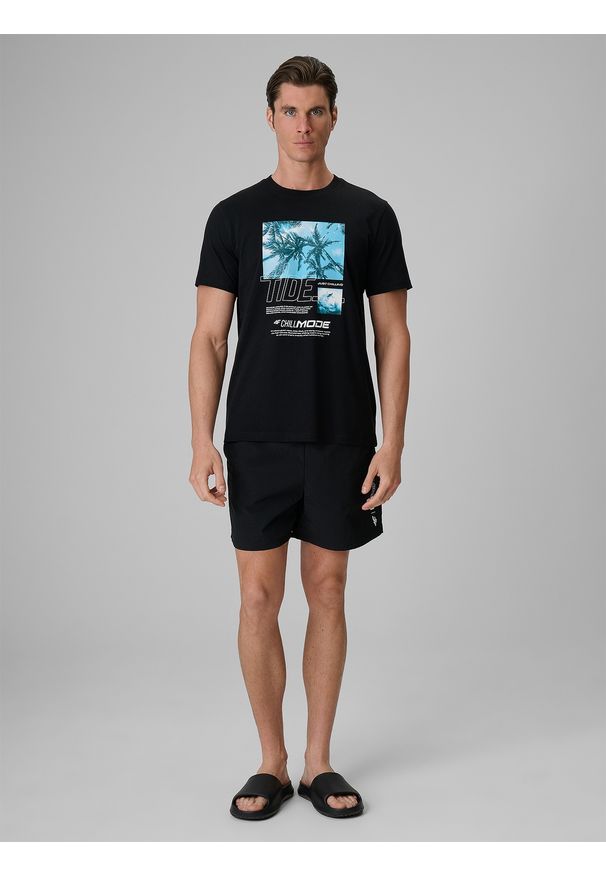 4f - 4F T-shirt regular z nadrukiem męski - czarny S. Okazja: na co dzień. Kolor: czarny. Materiał: materiał, bawełna, dzianina. Wzór: nadruk. Styl: wakacyjny, casual, klasyczny