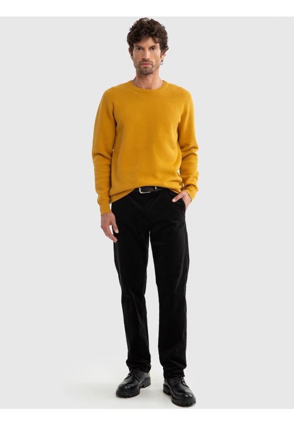 Big-Star - Sweter męski bawełniany klasyczny żółty Reyli 202. Kolor: żółty. Materiał: bawełna. Sezon: jesień, zima. Styl: klasyczny
