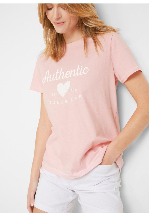 bonprix - T-shirt. Okazja: na co dzień. Kolor: różowy. Styl: casual