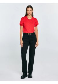 Big-Star - Sweter damski zapinany na guziki z krótkim rękawem czerwony Manona 603. Kolor: czerwony. Materiał: dzianina, jeans. Długość rękawa: krótki rękaw. Długość: krótkie. Styl: klasyczny, elegancki #4