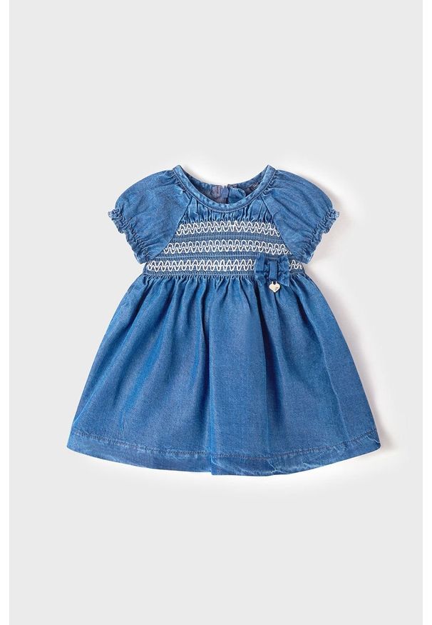 Mayoral Newborn Sukienka niemowlęca kolor granatowy. Kolor: niebieski. Materiał: tkanina, jedwab, materiał, lyocell. Długość rękawa: krótki rękaw. Typ sukienki: rozkloszowane