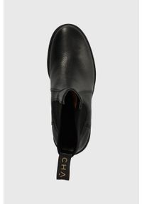 Charles Footwear sztyblety skórzane Melby damskie kolor czarny na słupku Melby. Nosek buta: okrągły. Kolor: czarny. Materiał: skóra. Obcas: na słupku. Wysokość obcasa: średni #4