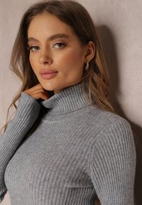 Renee - Szary Golf Irinsyss. Typ kołnierza: golf. Kolor: szary. Materiał: dzianina. Długość: długie. Wzór: prążki #2