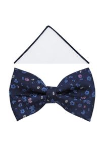 Modini - Granatowa mucha w drobne błękitne i różowe kwiatki A392. Kolor: różowy, wielokolorowy, niebieski. Materiał: poliester, tkanina. Wzór: kwiaty. Styl: elegancki #1