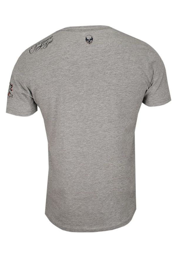 Brave Soul - Szary T-Shirt (Koszulka) z Nadrukiem -BRAVE SOUL- Męski, Okrągły Dekolt, Brodacz, Barber, Hipster. Okazja: na co dzień. Kolor: szary. Materiał: bawełna, wiskoza. Wzór: nadruk. Styl: casual